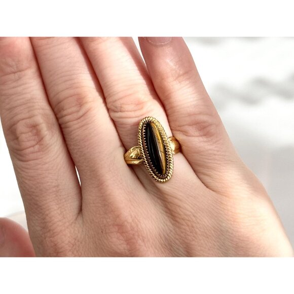 Tiger's Eye Oval Vermeil Overlay 925 Sterling Silver Vintage Ring - sz 6.75 - Picture 12 of 12